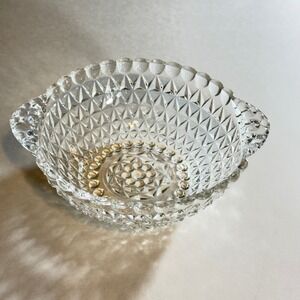 Vintage Pressed Clear Glass Diamond Point Small Handled Nut Candy Bowl Dish